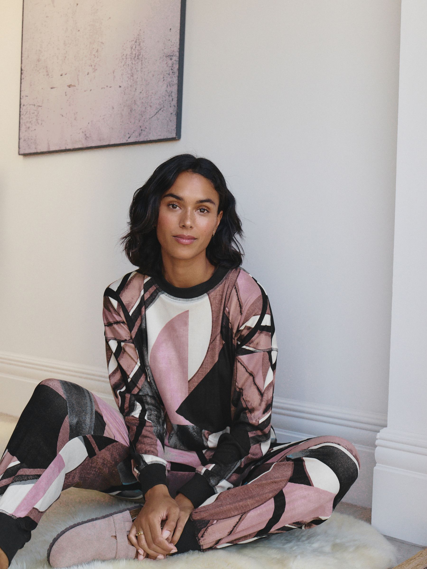 Bruin abstract - Behaaglijke pyjama met lange mouwen