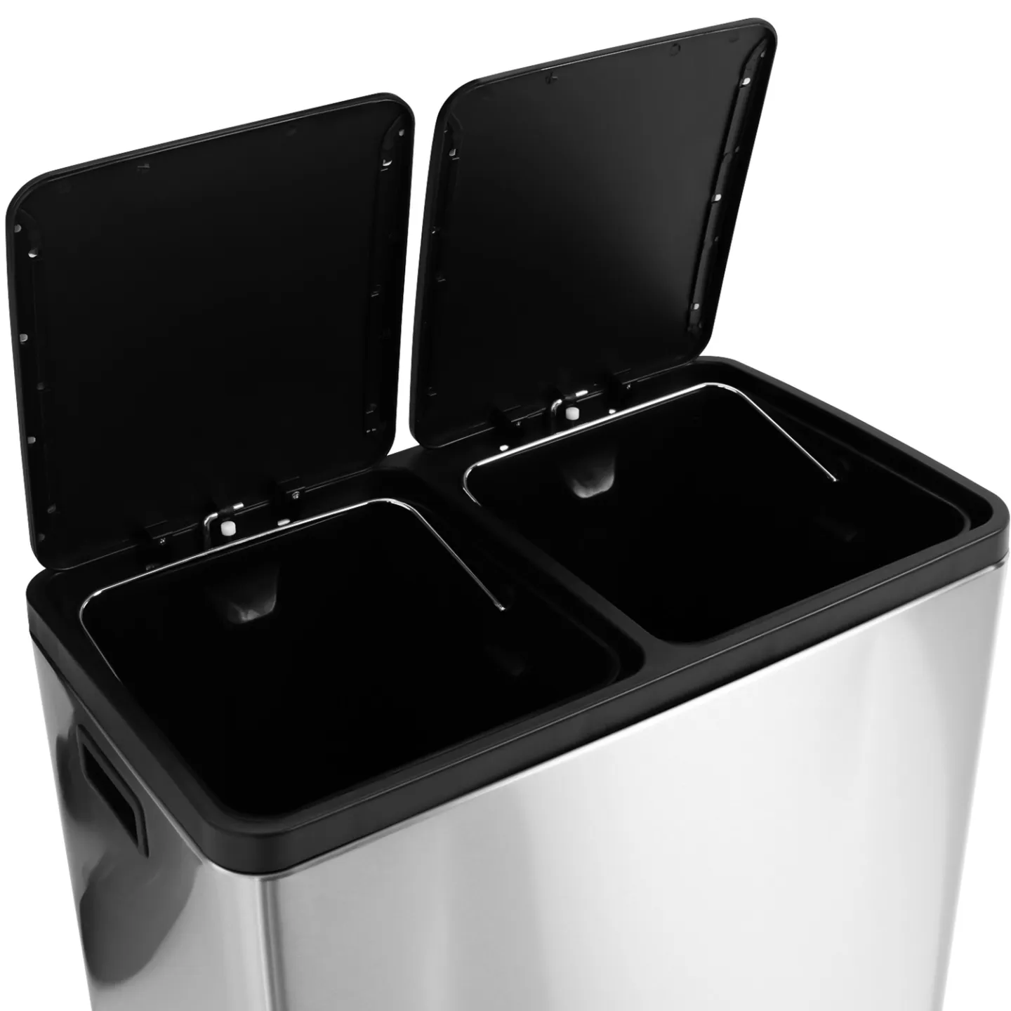 Poubelle de cuisine tri sélectif 2 x 30L métal argenté 2 seaux amovibles et pédales en métal
