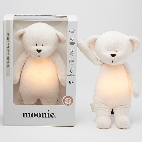 Moonie knuffelbeer met nachtlamp en geluid - cream - 28 cm