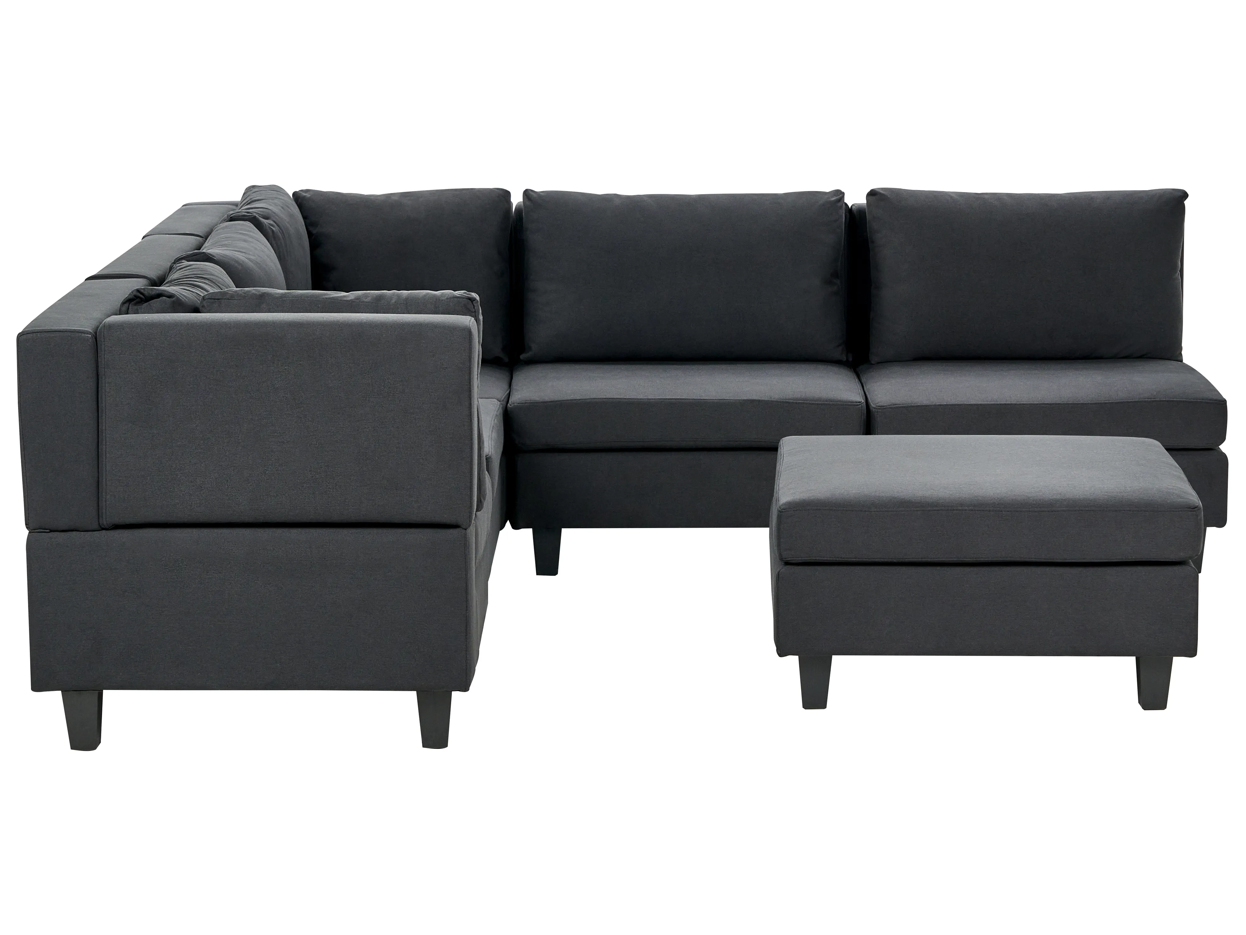 Modulaire hoekbank 5-zits UNSTAD Stof Zwart met ottomaan rechtszijdig