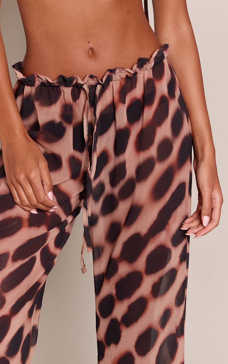 Marron Pantalon Fluide Large En Mousseline Imprimé Animal Tall