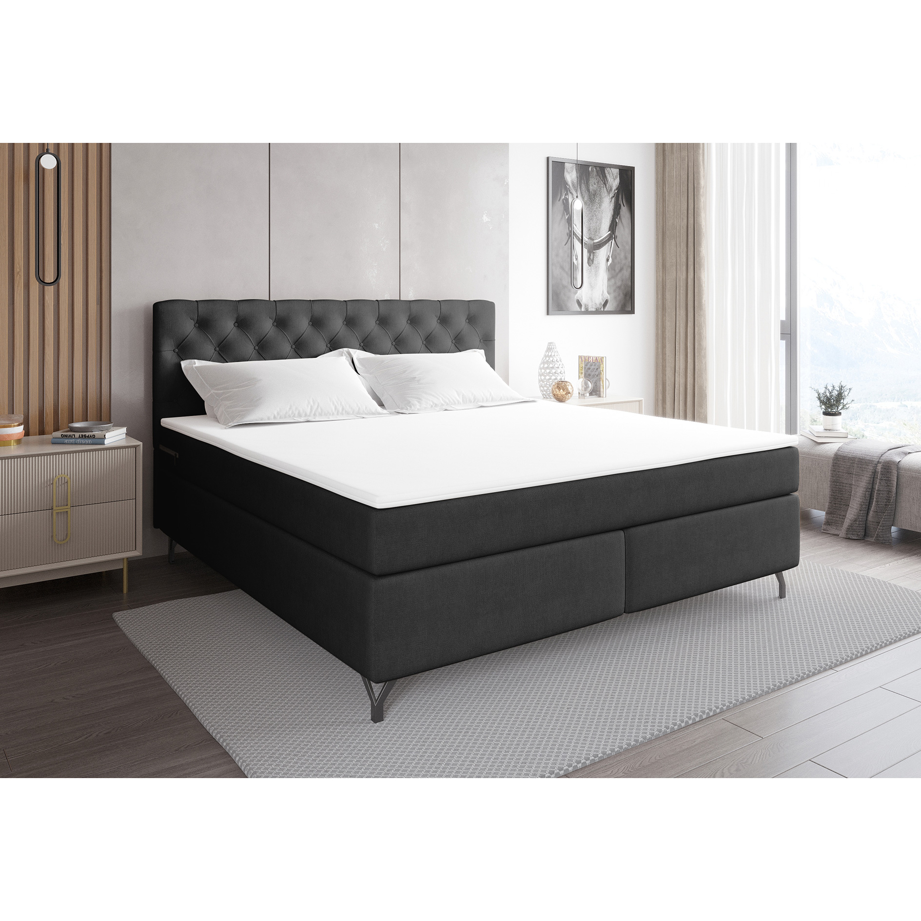 Boxspringbett - grau - inklusive Topper - 180x200 cm