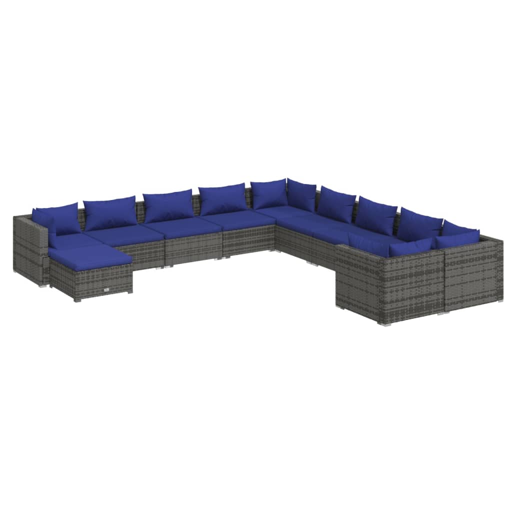 Salon de jardin meuble d'extérieur ensemble de mobilier 11 pièces avec coussins résine tressée gris