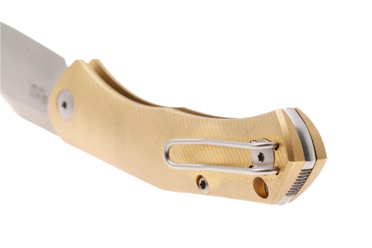 GiantMouse ACE Jutland JUTLAND-SJ-BRASS, Stonewashed CPM S90V, Milled Brass zakmes, Ansø en Voxnaes design