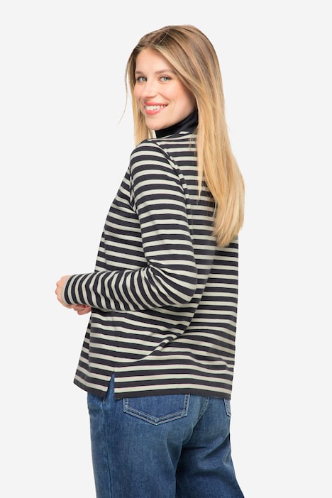 Sweatshirt, Ringel, Troyer-Kragen, Langarm, OEKO-TEX