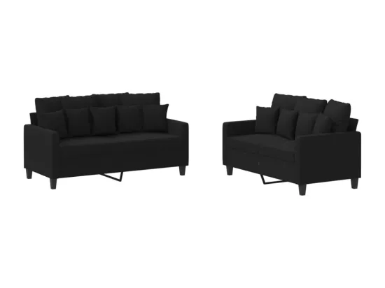 Ensemble de canapés 2 pièces avec coussins Noir Tissu