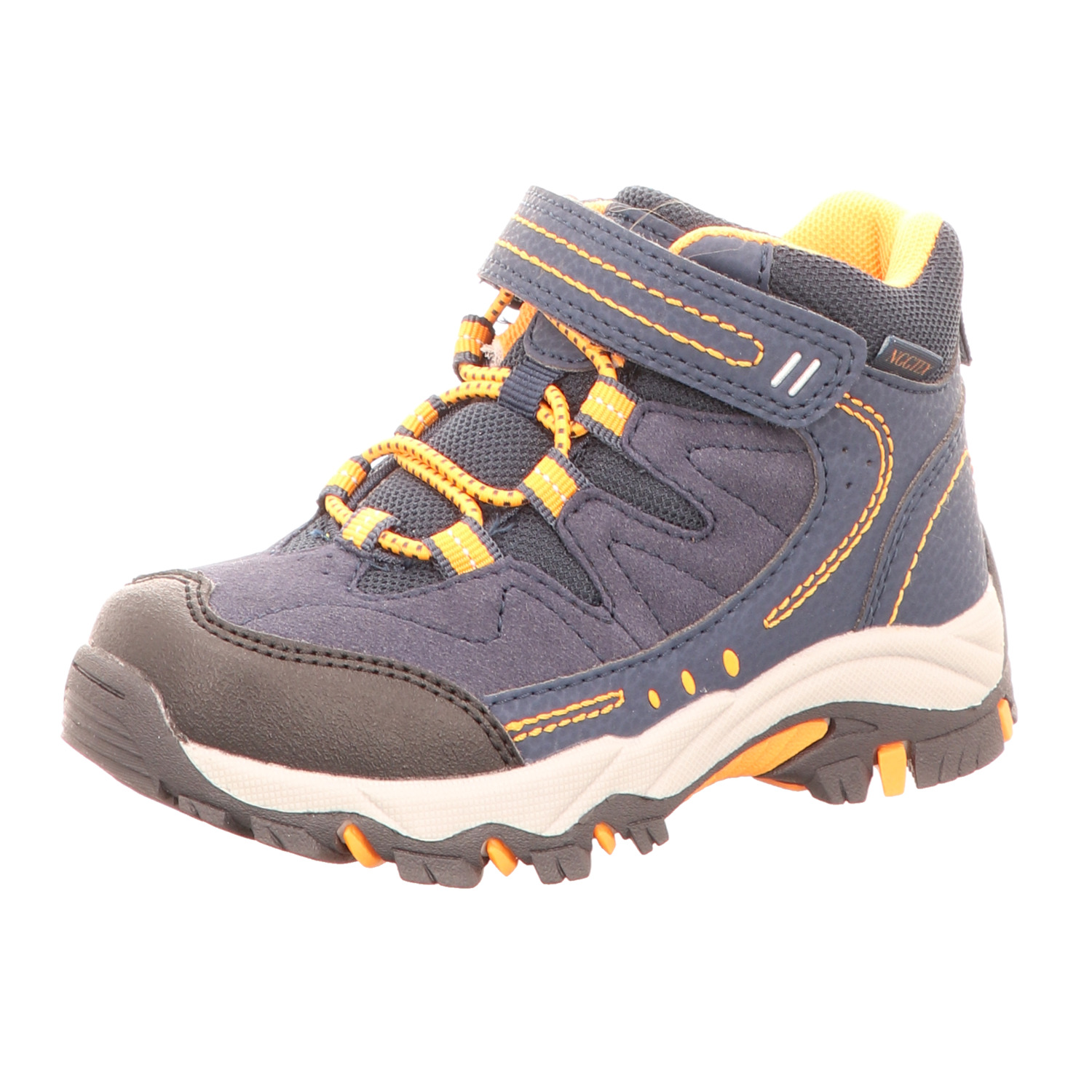 Sneakers Jungen-Allwetterstiefel gefüttert Blau-Schwarz-Orange-Gelb