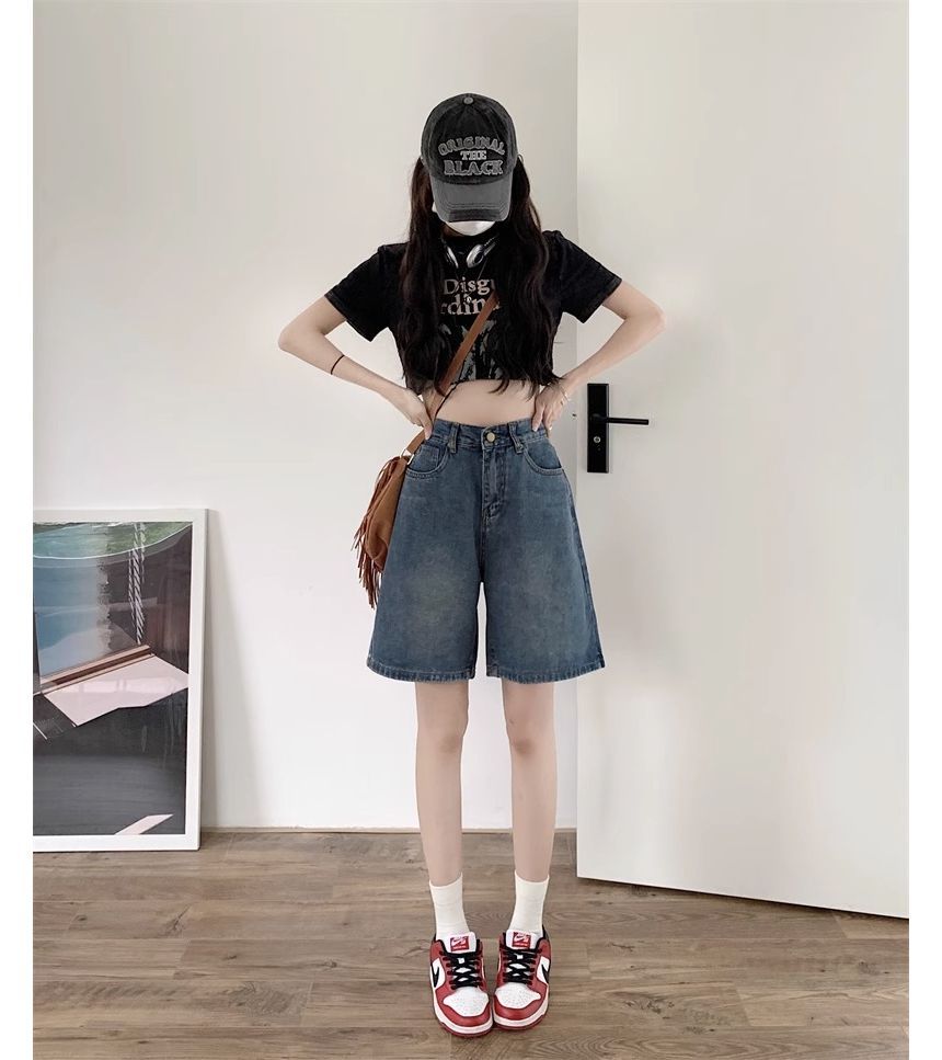 Girliepairs - Gewassen denim shorts met hoge taille