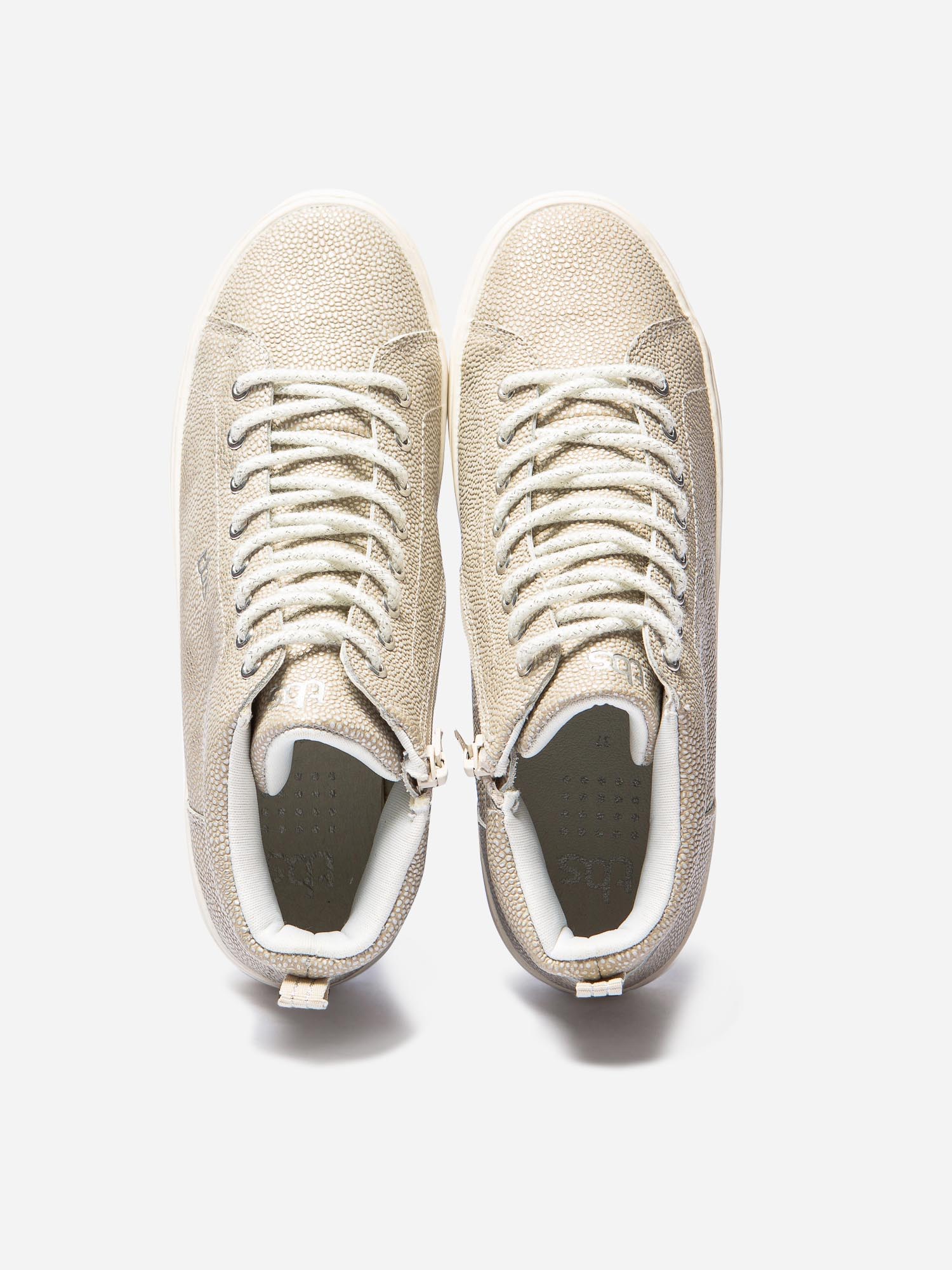 Baskets Montantes Femme Confort Cuir Beige
