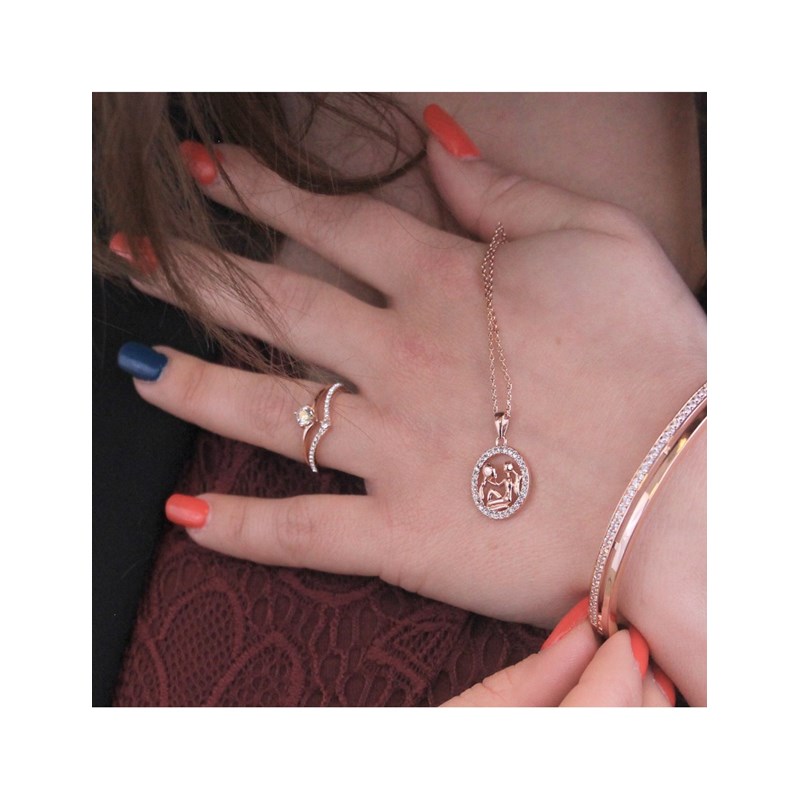 Pendentif Zodiaque Verseau - Or Rosé et Cristal