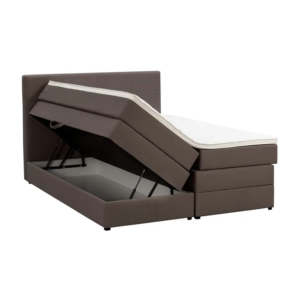 Boxspring met opbergruimte Liv geblokt - donkerbruin - 160x200 cm