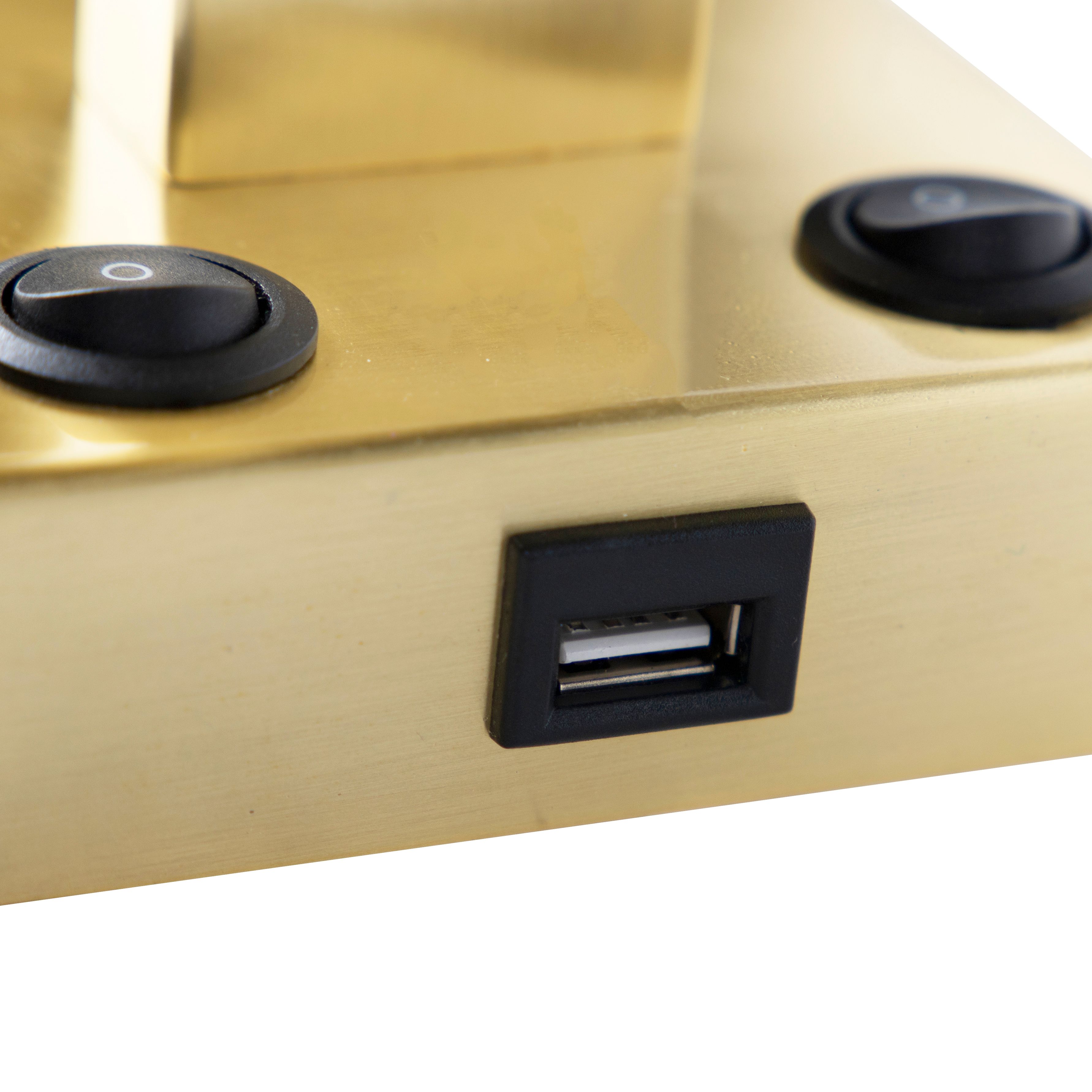 Art deco wandlamp goud met USB en flexarm - Brescia Combi