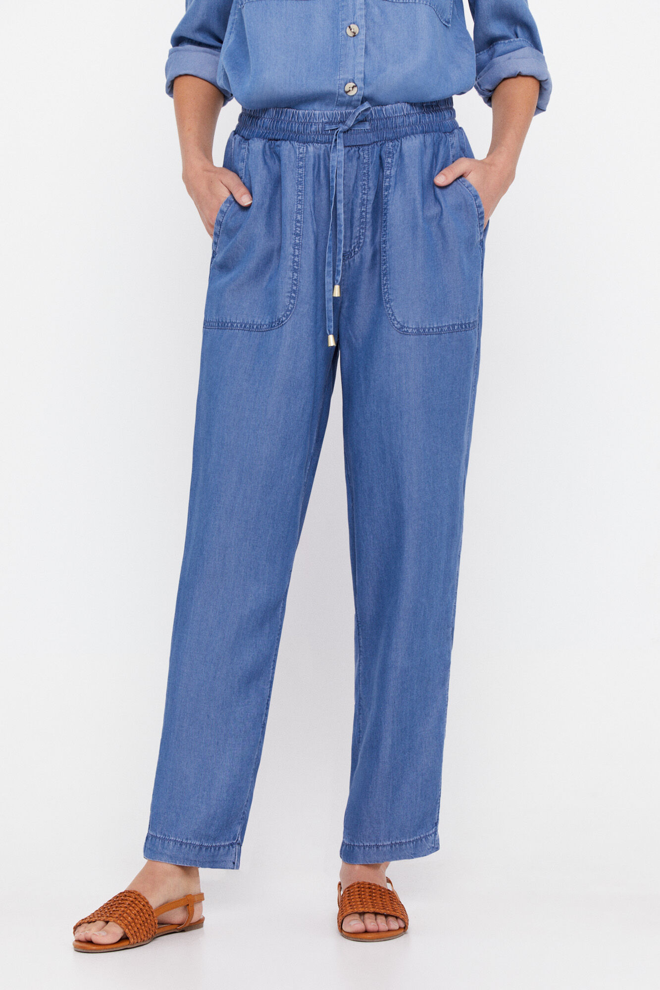 Calça fluida 100% Tencel - Azul