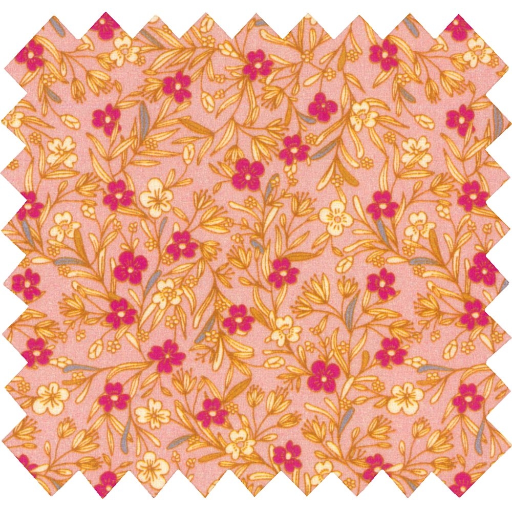 Coupon Tissu 50 Cm Petites Fleurs Vieux Rose Ex1114