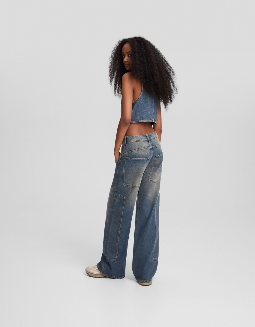 Colete jeans com zíper
