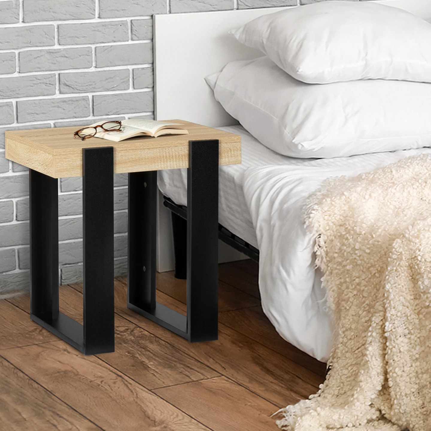 Lot de 2 tables de chevet PHOENIX tables d'appoint bois et noir