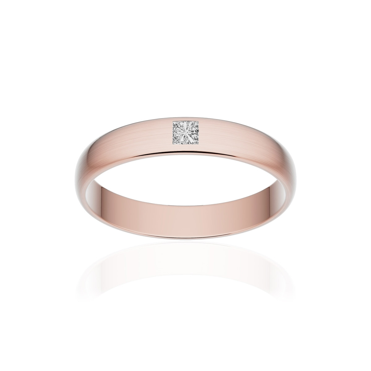 Alliance or 375 rose brossé demi-jonc 3,5mm diamant princesse