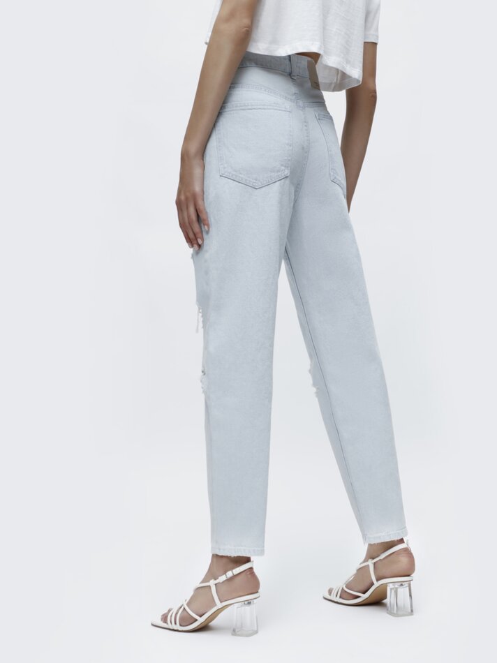 Calça jeans estilo Mom Fit - Azul Claro