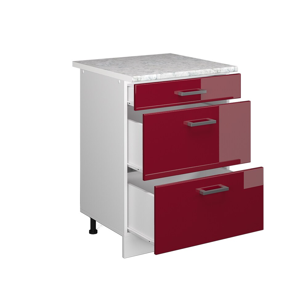 Vicco Schubladenunterschrank Küchenschrank Küchenzeile R-Line 60 cm Weiß Bordeaux Schublade Arbeitsplatte