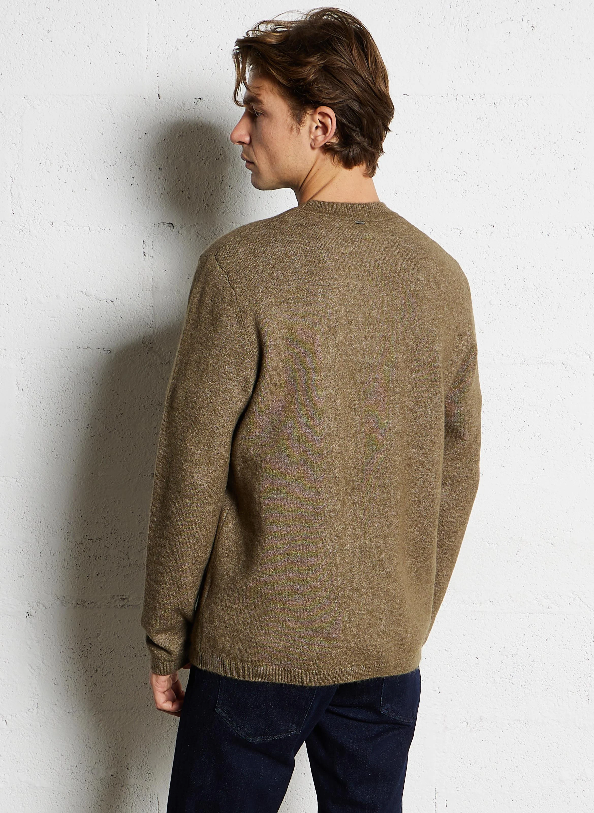 Pull col rond en maille duveteuse| Kaki