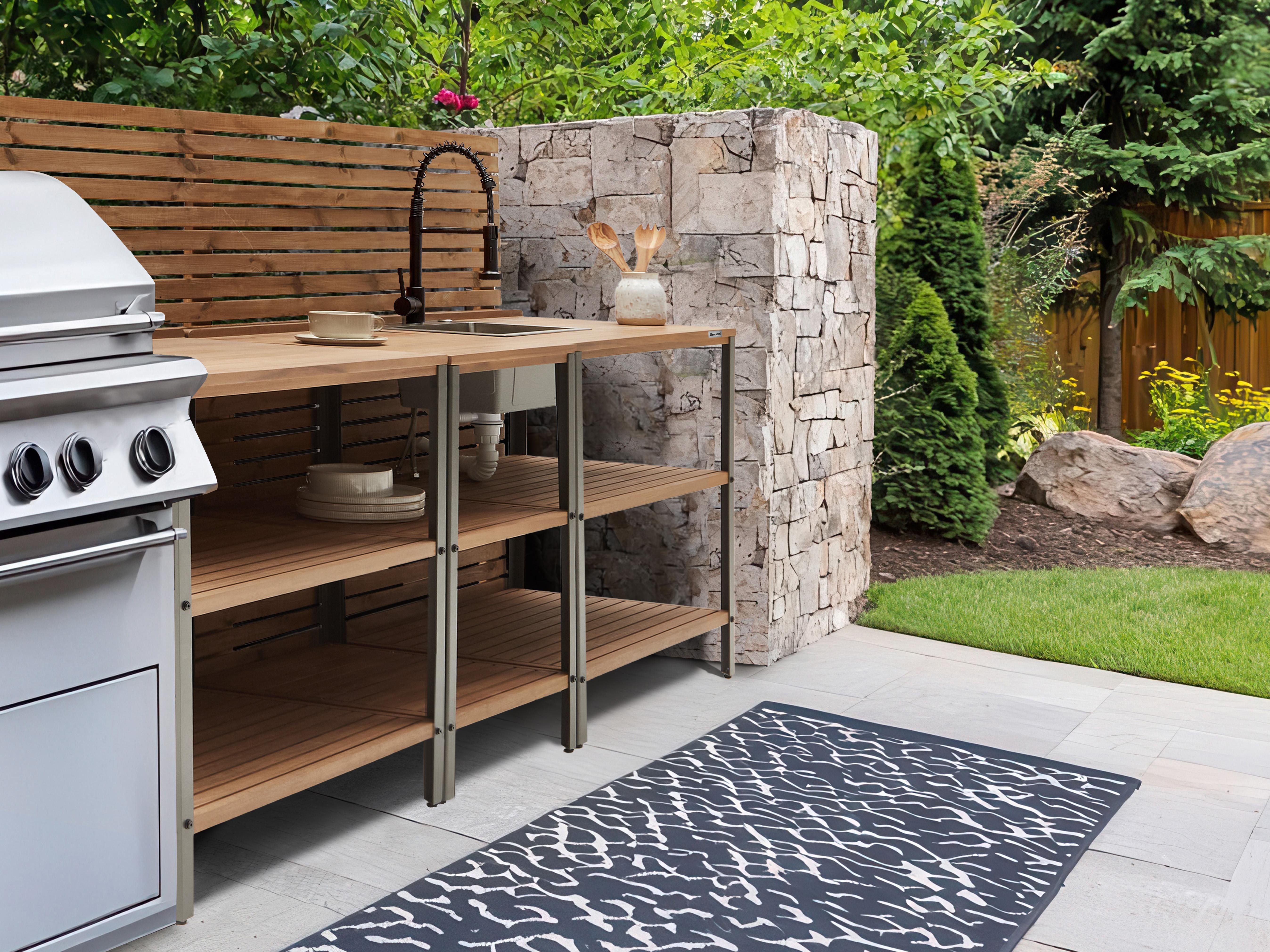 Tuin keukenset 3-delig met spoelbak IVREA Gecertificeerd acaciahout Bruin/zwart