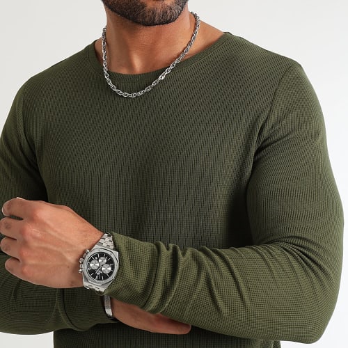Tee Shirt Manches Longues Texturé Waffle 3068 Vert Kaki