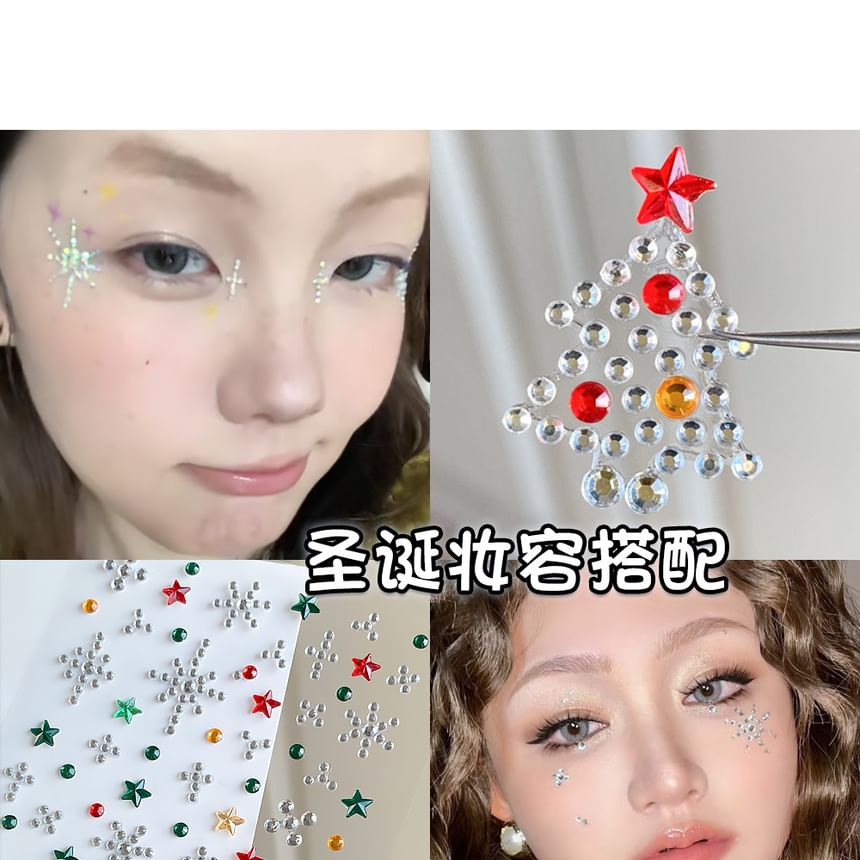 denivyse - Kerstboom strass gezicht make-up sticker (verschillende ontwerpen)