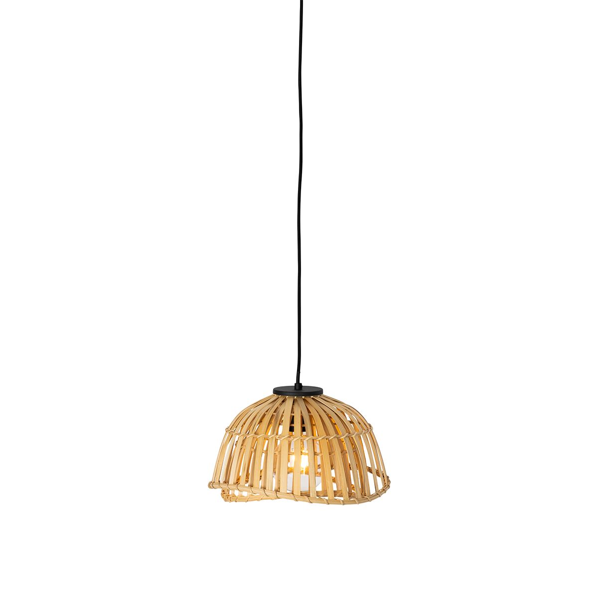 Oosterse hanglamp zwart met naturel bamboe 30 cm - Pua