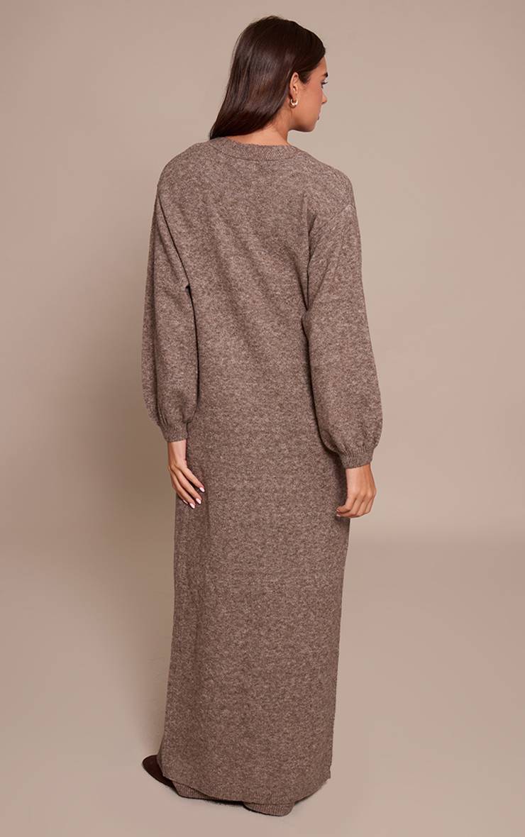 Taupe Maxi Cardigan En Maille