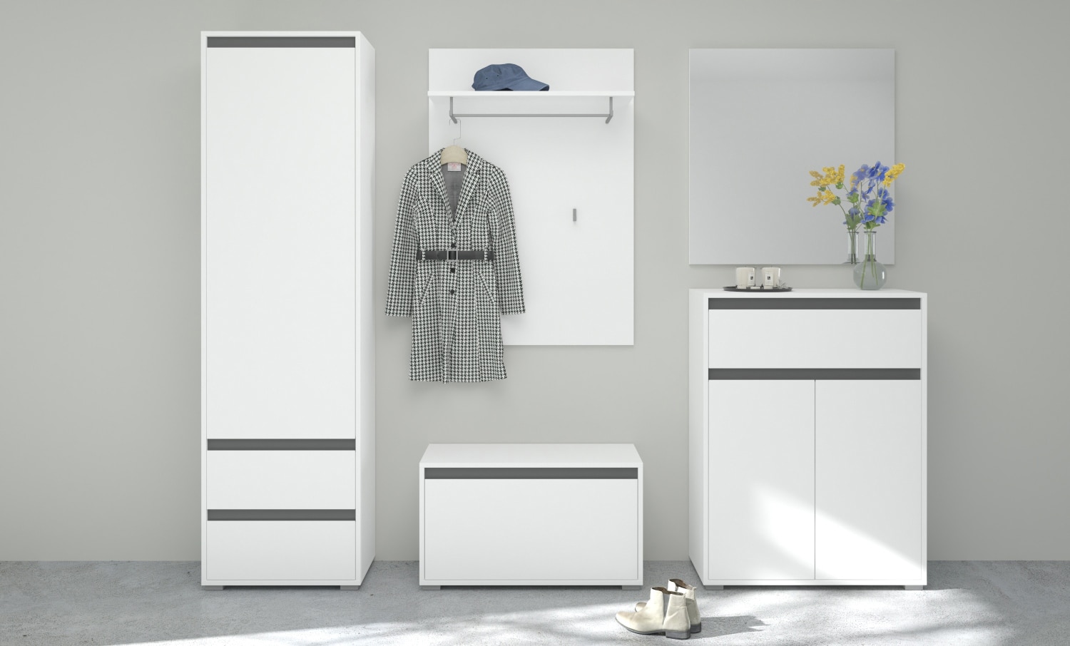 Schuhschrank Torino 76 x 102 cm weiß/grau