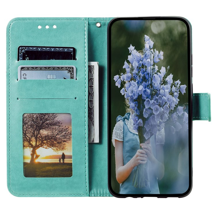 Samsung Galaxy A26 / A17 Leder Tasche Wallet - Mandala Flowers Imprint - Türkis