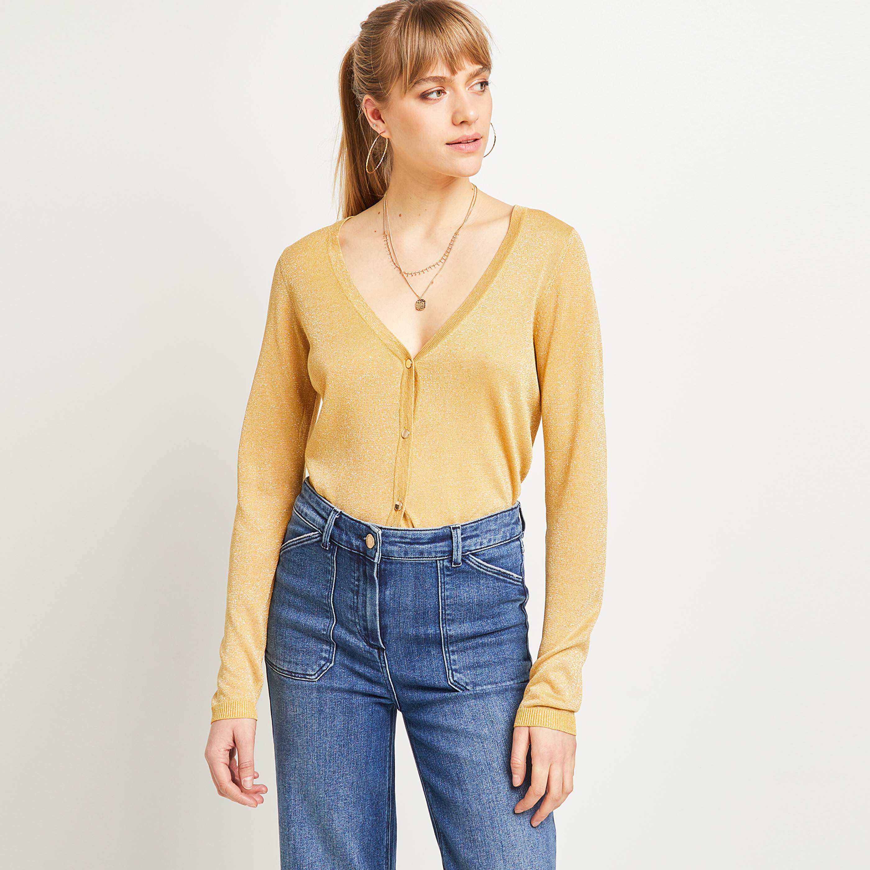 Gilet manches longues femme - JAUNE
