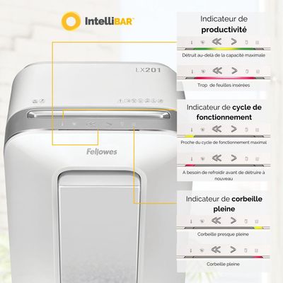 Fellowes Powershred LX201 - destructeur de documents coupe croisée microparticules - 12 feuilles - Corbeille 22 litres - blanc