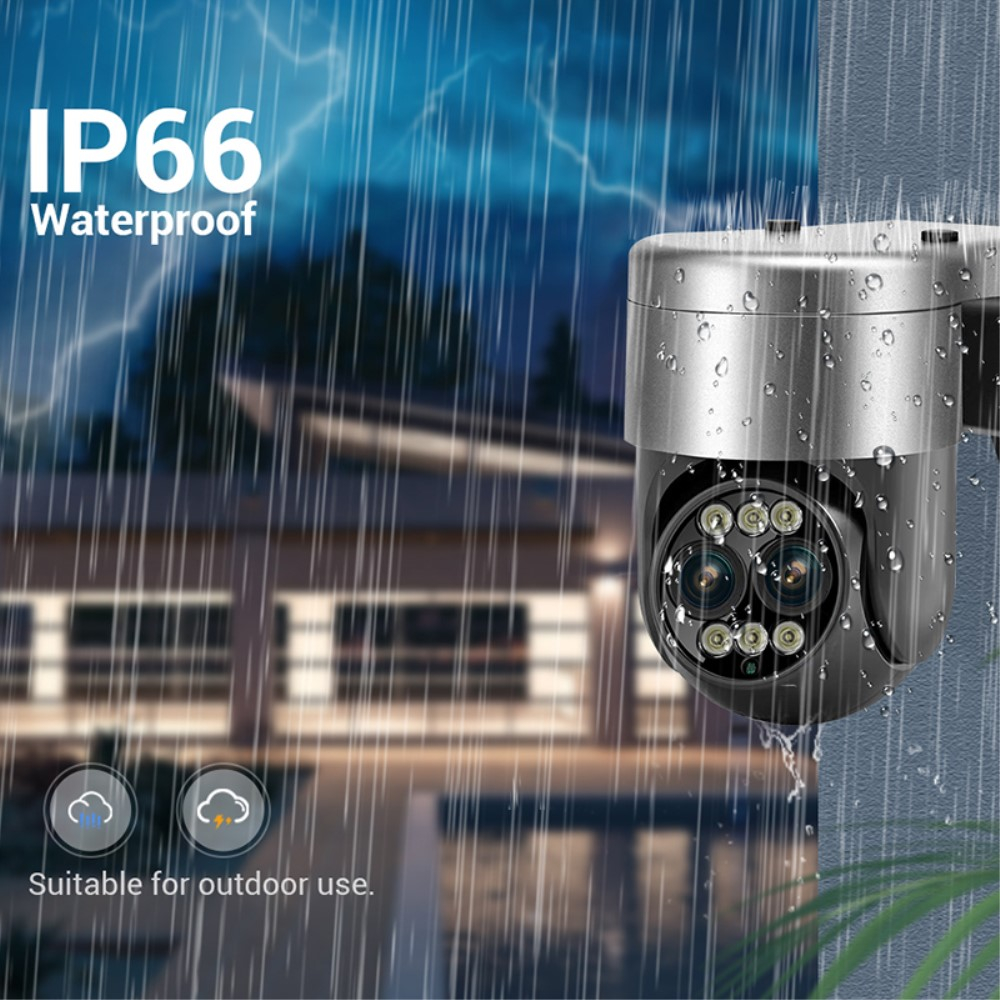 WiFi Dual IP Kamera 4MP 1440p mit Nachtsichtfunktion / Micro SD und Wandhalterung für iOS/Android (IP66) - Grau