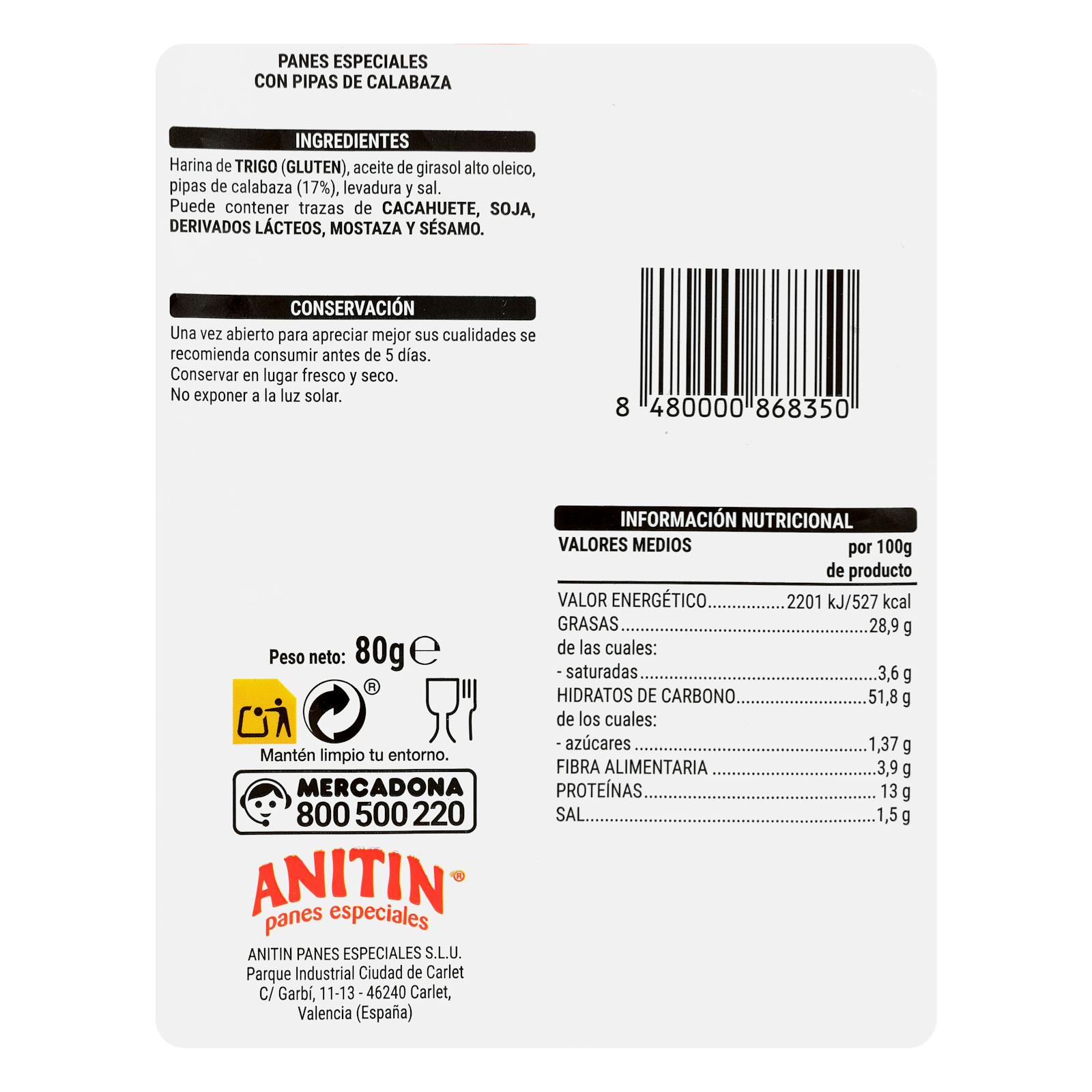 Pains spéciaux aux graines de citrouille Hacendado