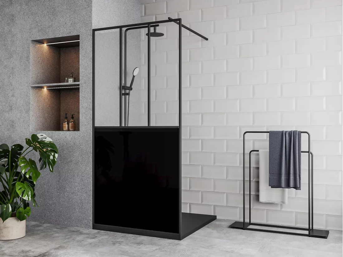 Paroi de douche à l'italienne style atelier - Noir mat - 100 x 200 cm - URBANIK