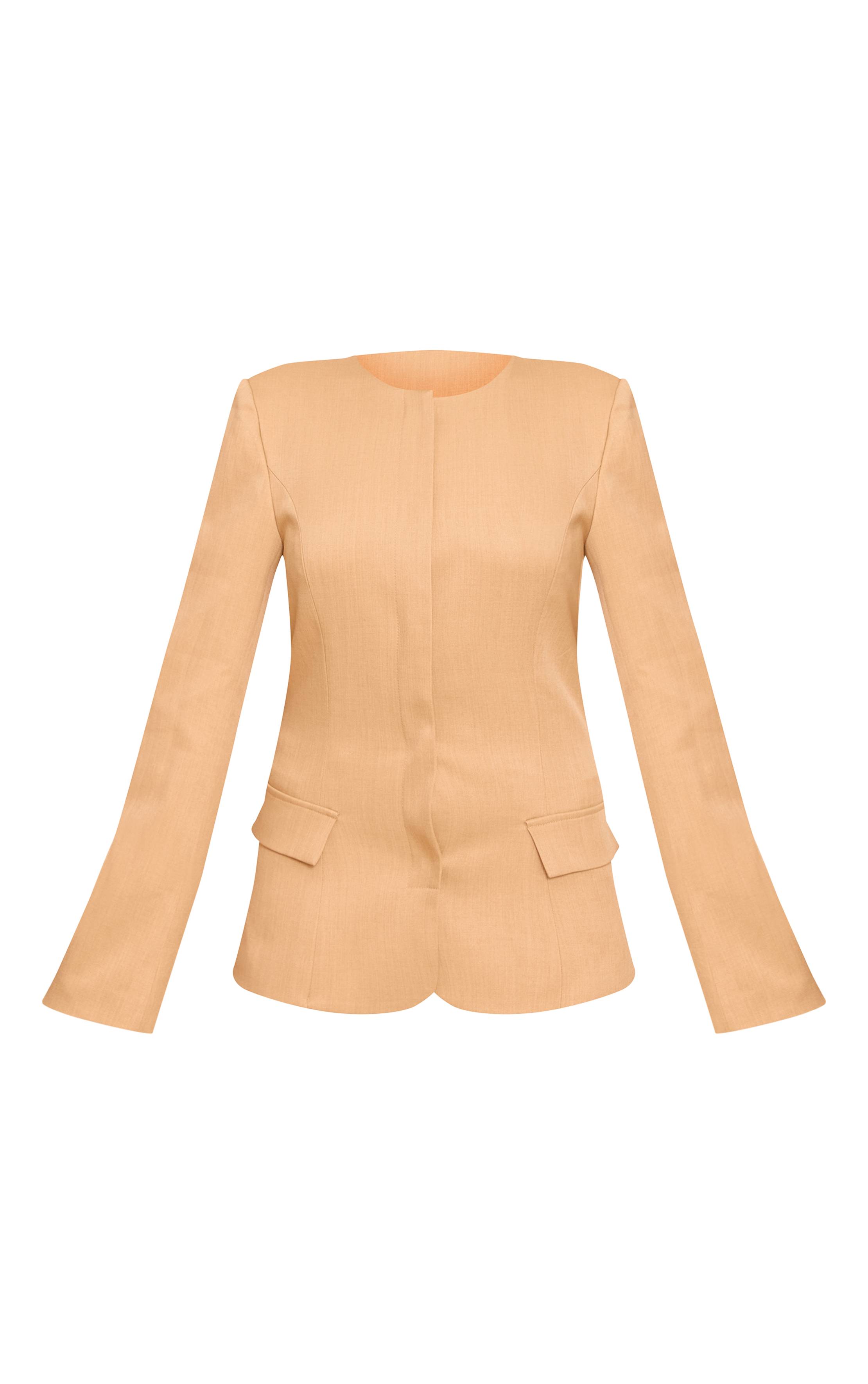Sable Blazer Boxy Sans Col À Taille Cintrée