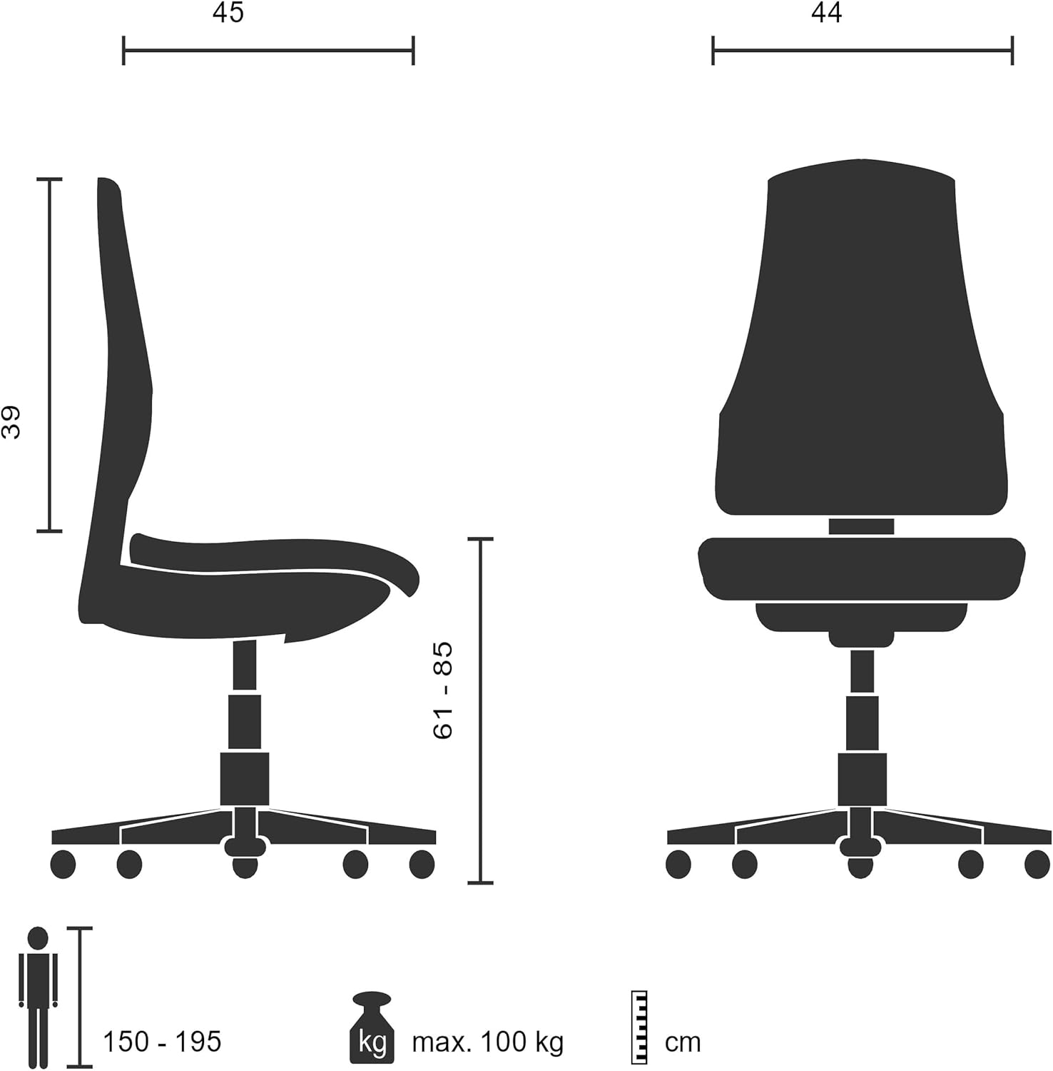 hjh OFFICE 671004 Arbeitsstuhl mit Fußring TOP Work 05 Stoff Schwarz Counterstuhl Drehstuhl mit Rollen, höhenverstellbar