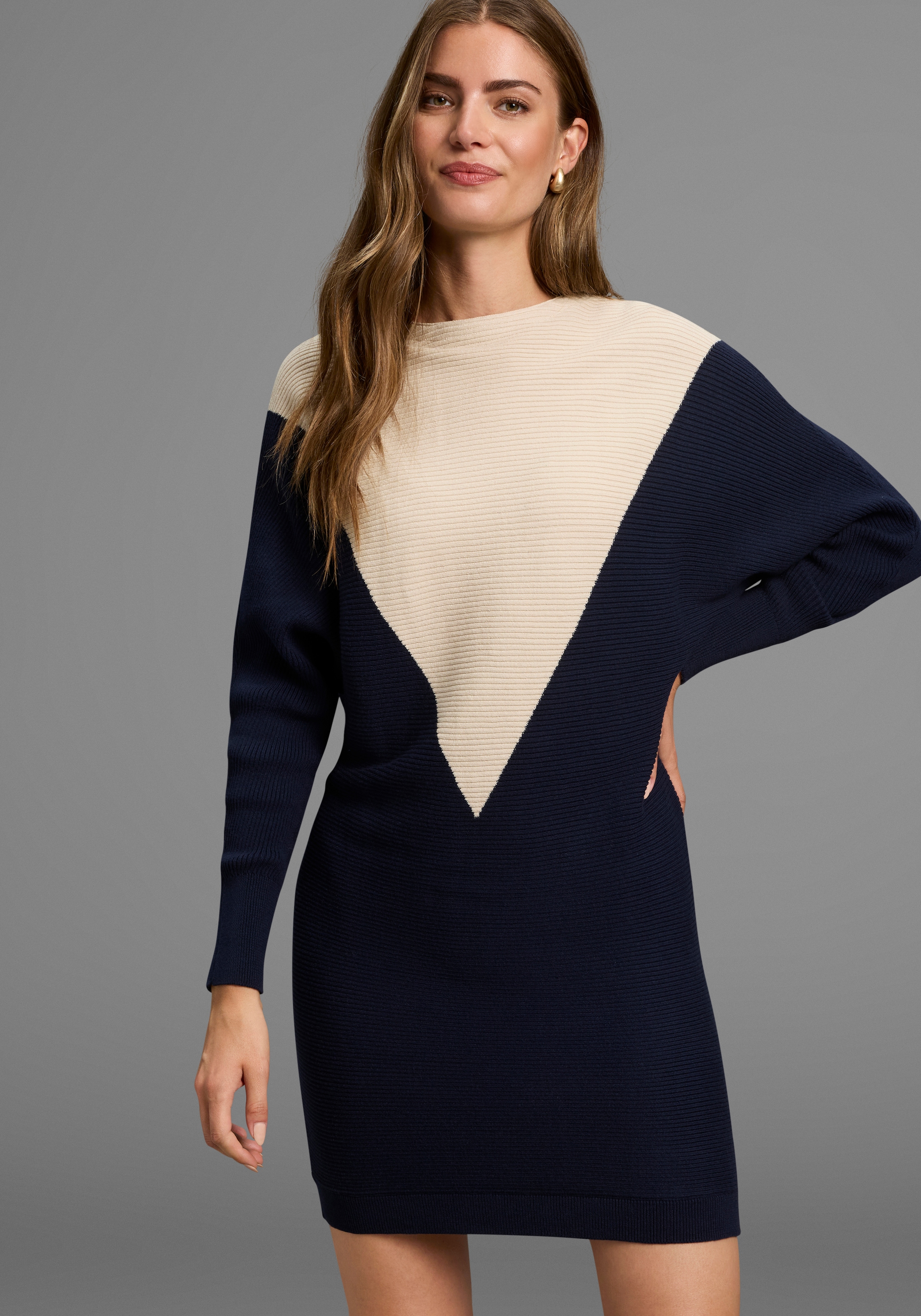 Laura Scott Strickkleid Ohne Taschen zweifarbig, aus weicher Baumwollmisch-Qualität - NEUE KOLLEKTION