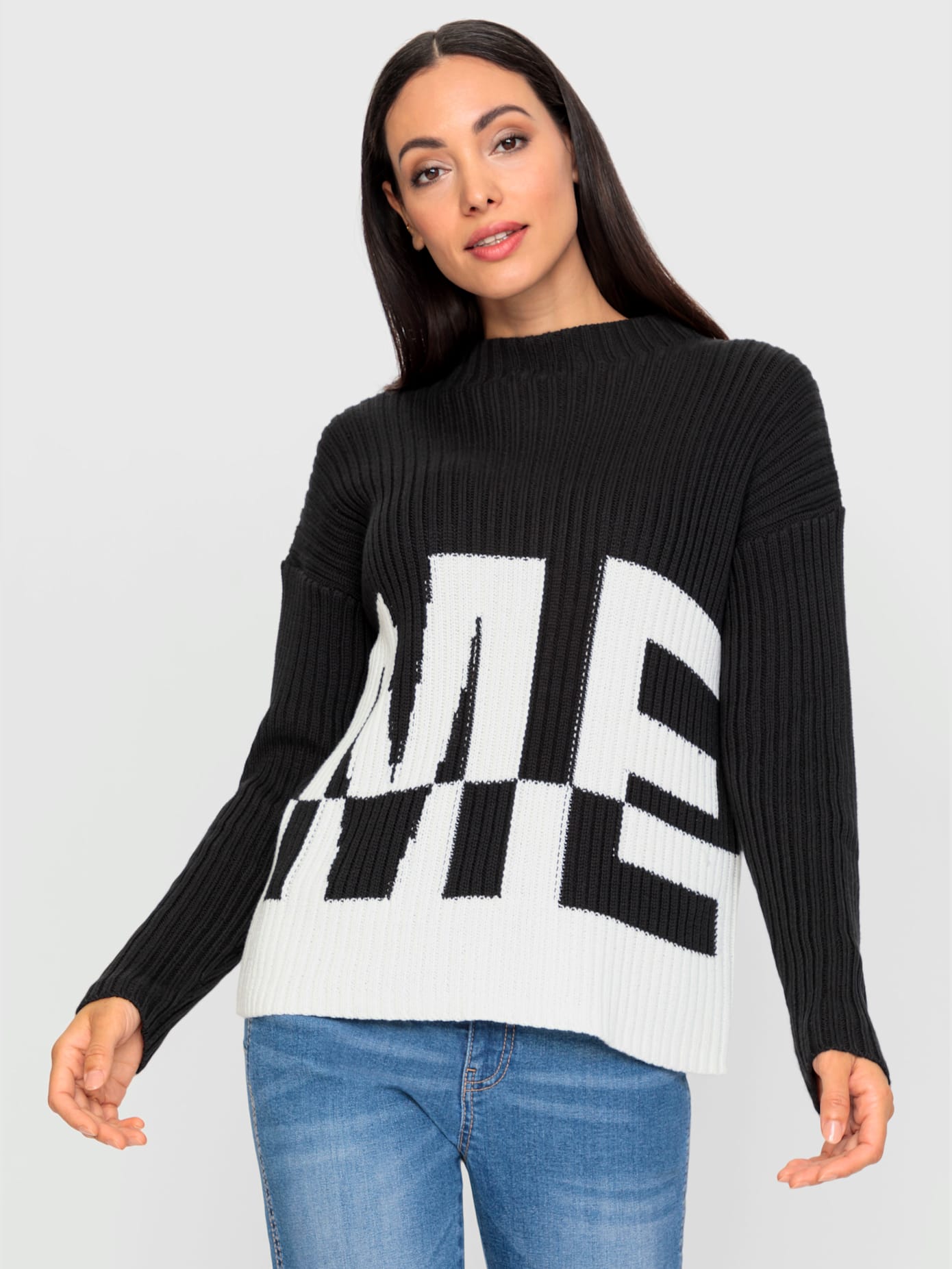 Pull motif jacquard moderne devant et au dos