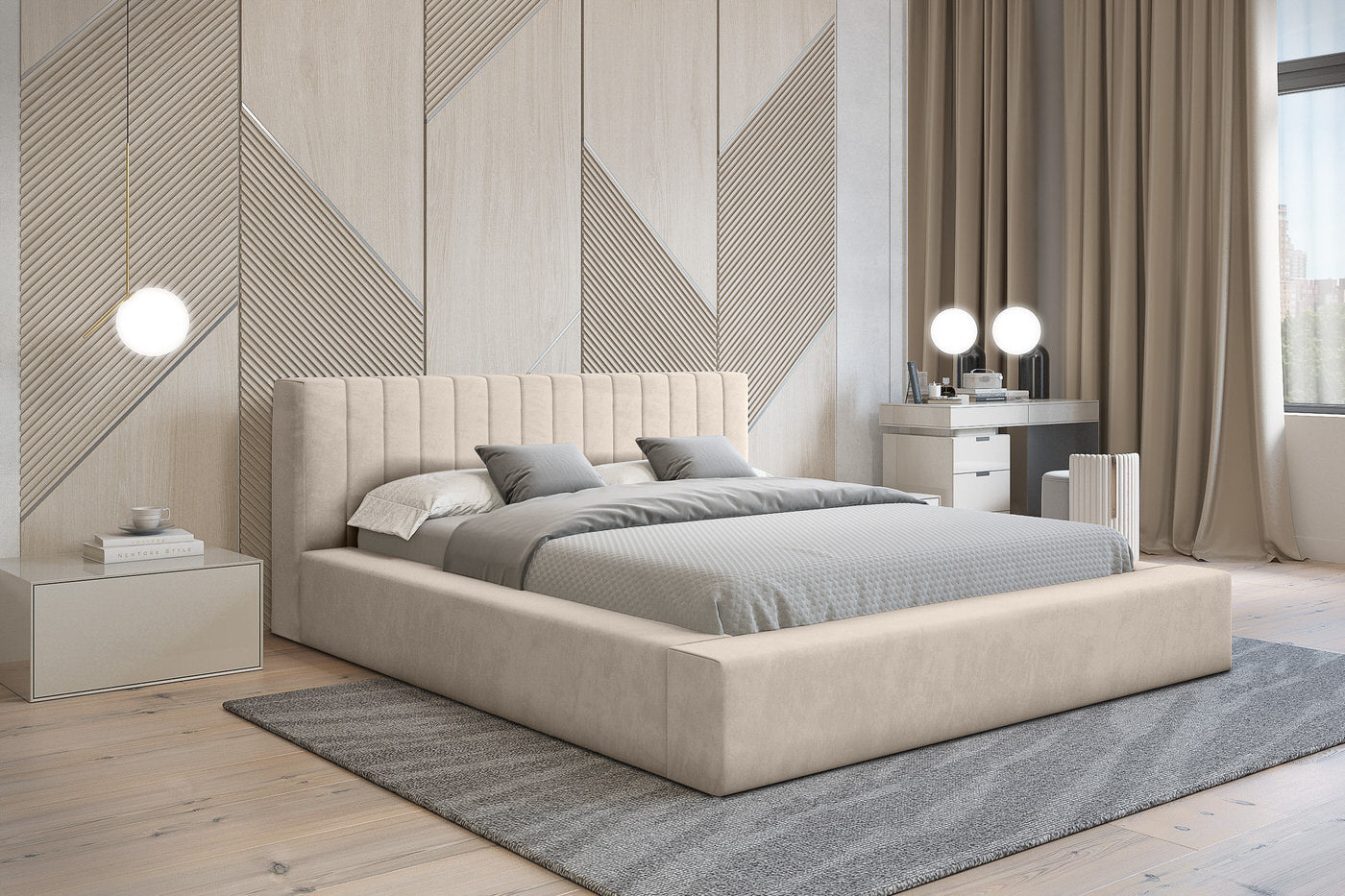 Trae Mobler Como 140 x 200 cm Gestoffeerd Bed Beige