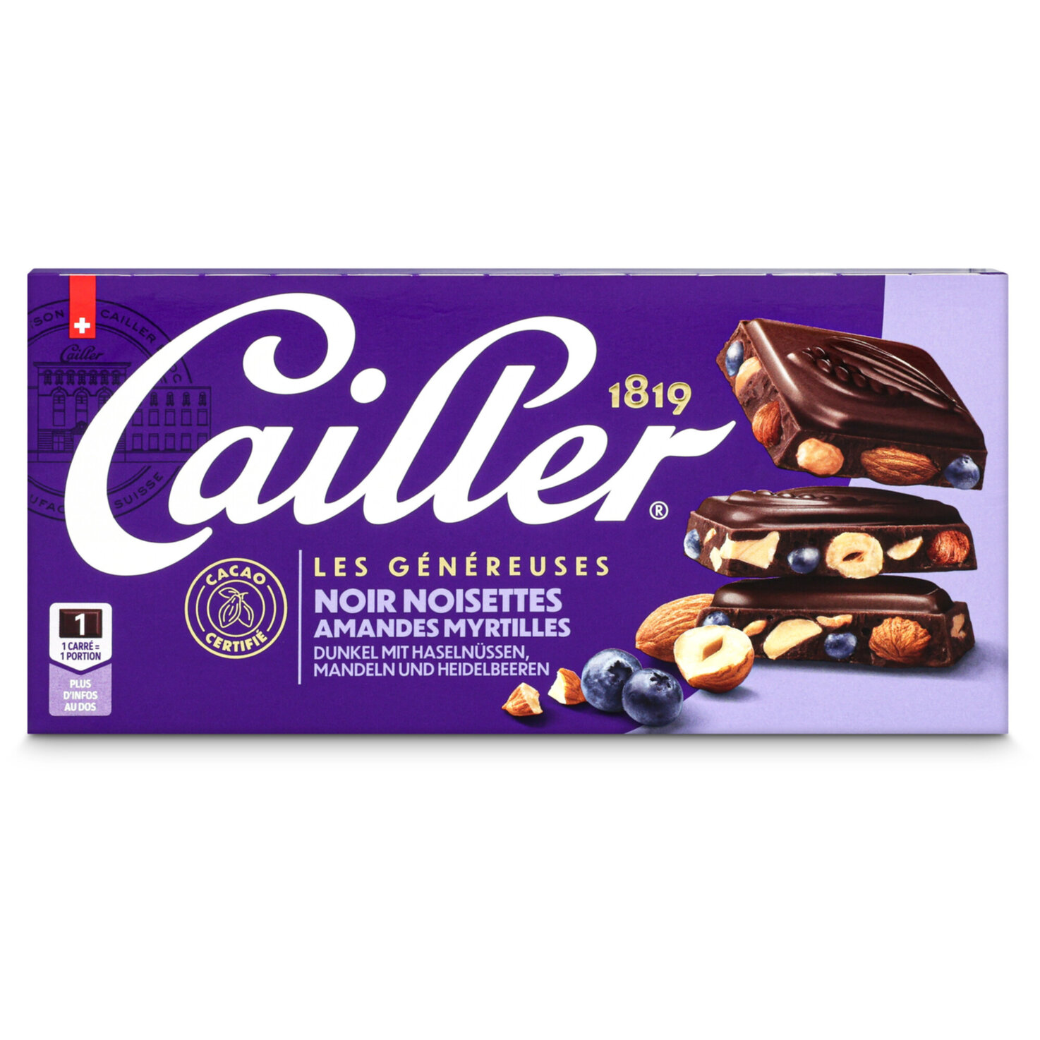 Cailler Tafelschokolade Dunkel mit Heidelbeeren, Mandeln und Haselnüssen