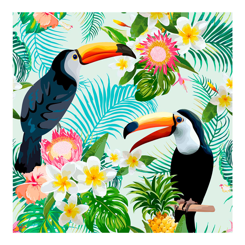 Lot de 20 serviettes papier motif tropical et toucans  33x33cm