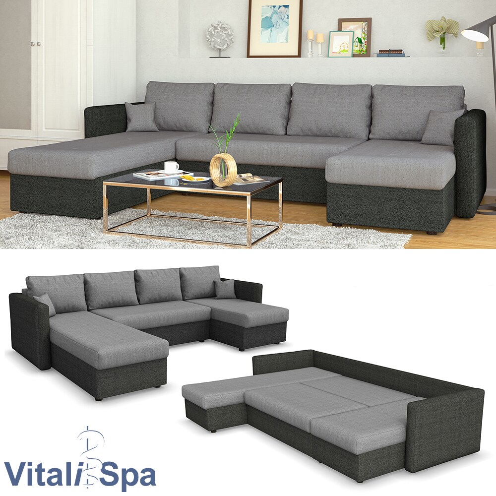 VICCO XXL Ecksofa mit Schlaffunktion Anthrazit - Wohnlandschaft Schlafsofa Sofa Taschenfederkern Couch