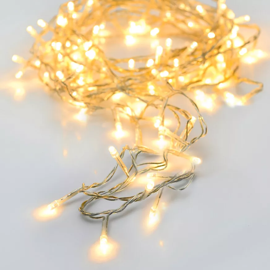 Guirlande lumineuse à piles 14.50 m 192 LED câble transparent Luxe Blanc chaud