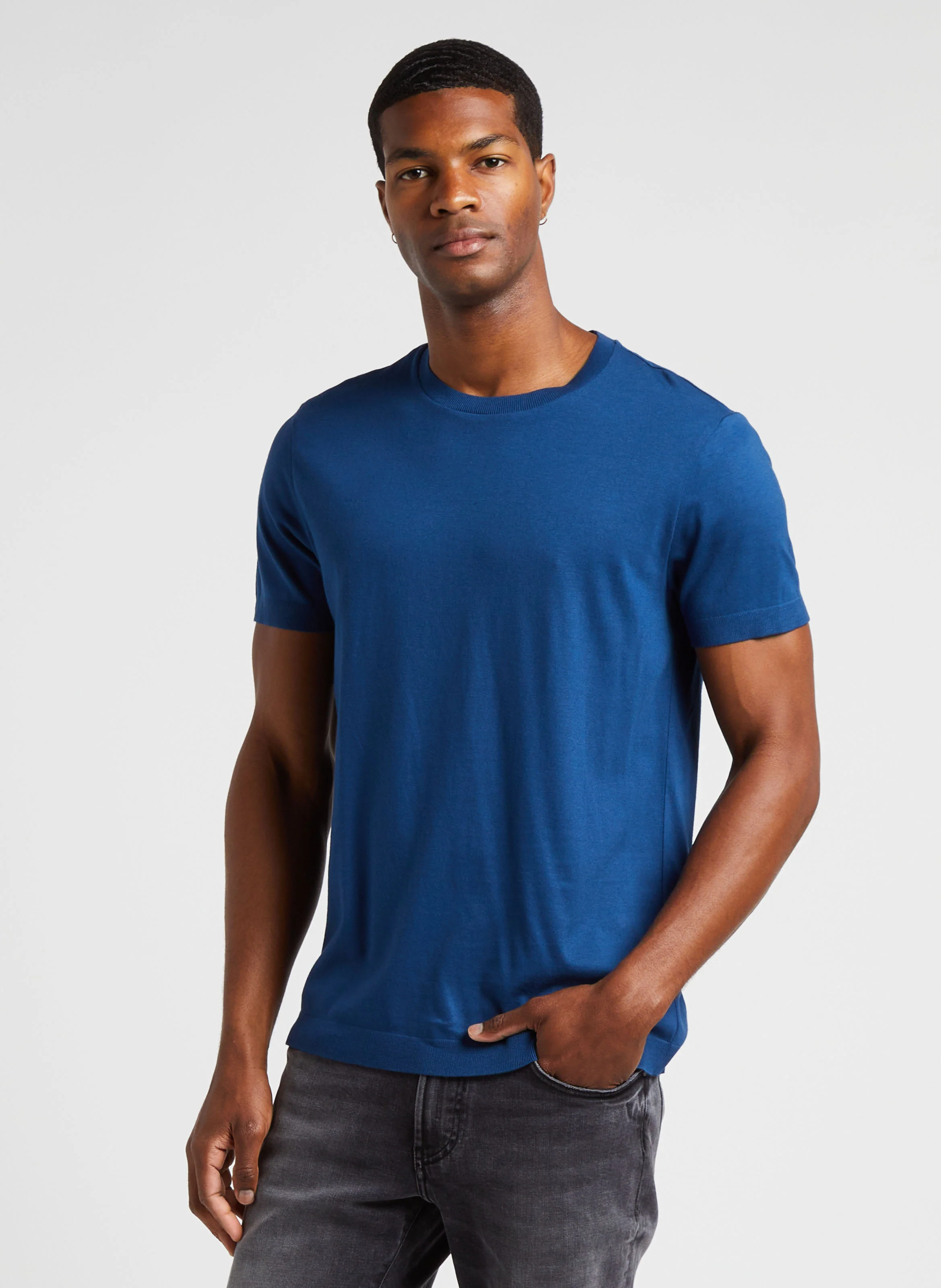 Tee-shirt col rond en coton stretch | Bleu