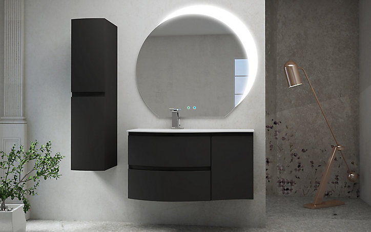 Meuble sous vasque graphite Vague 104 cm + complément droit + plan vasque en résine