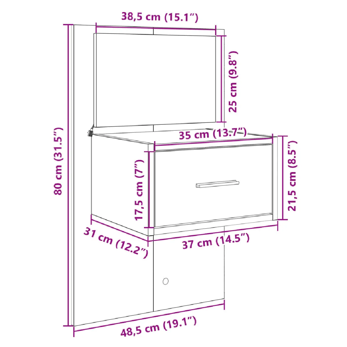 vidaXL Table de chevet murale LED - Noir