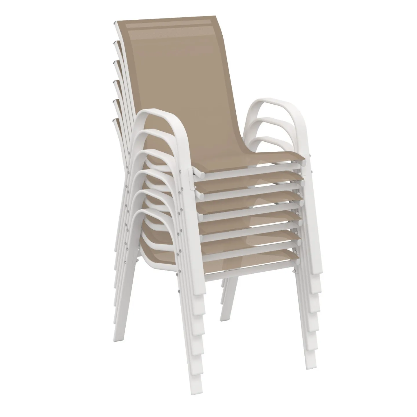 Lot de 6 chaises de jardin LYMA métal et textilène empilables blanc et beige