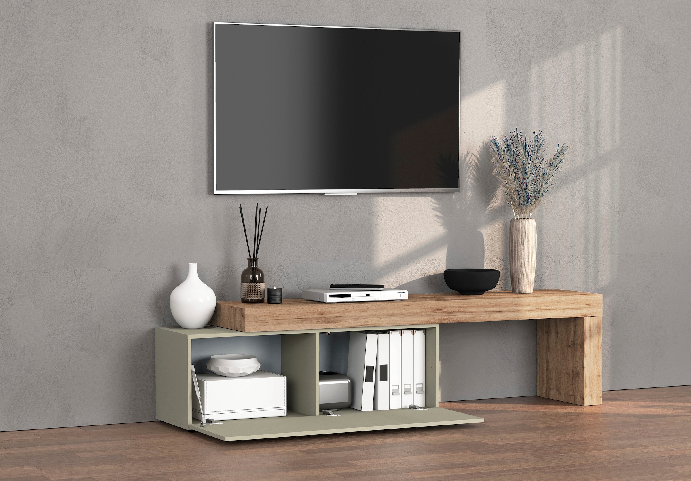 INOSIGN Lowboard »Chronos TV-Board, T-Schrank« Breite verstellbar von 180 bis 290 cm, 1 Stk. tlg. Breite 240 cm TV-Board,Lowboard,1 Klappe und ein L-Förmiger Aufsatz